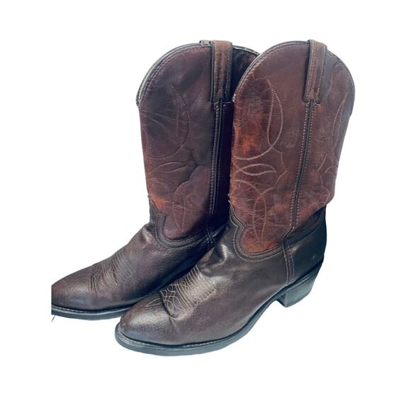 Vtg Durango Men\'s Western Boots Dark Brown Leather Round Toe USA DB663 Size 10.5